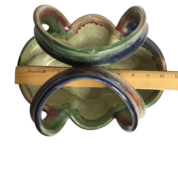 POR MUNTO Signed Studio Pottery Basket Multicolor 8 Handmade Boho Stoneware OOAK - Picture 8 of 9